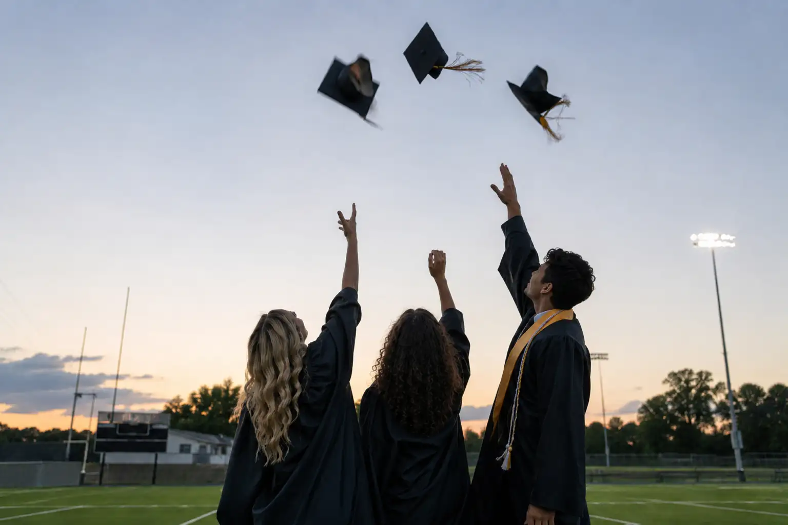 Graduates tossing caps